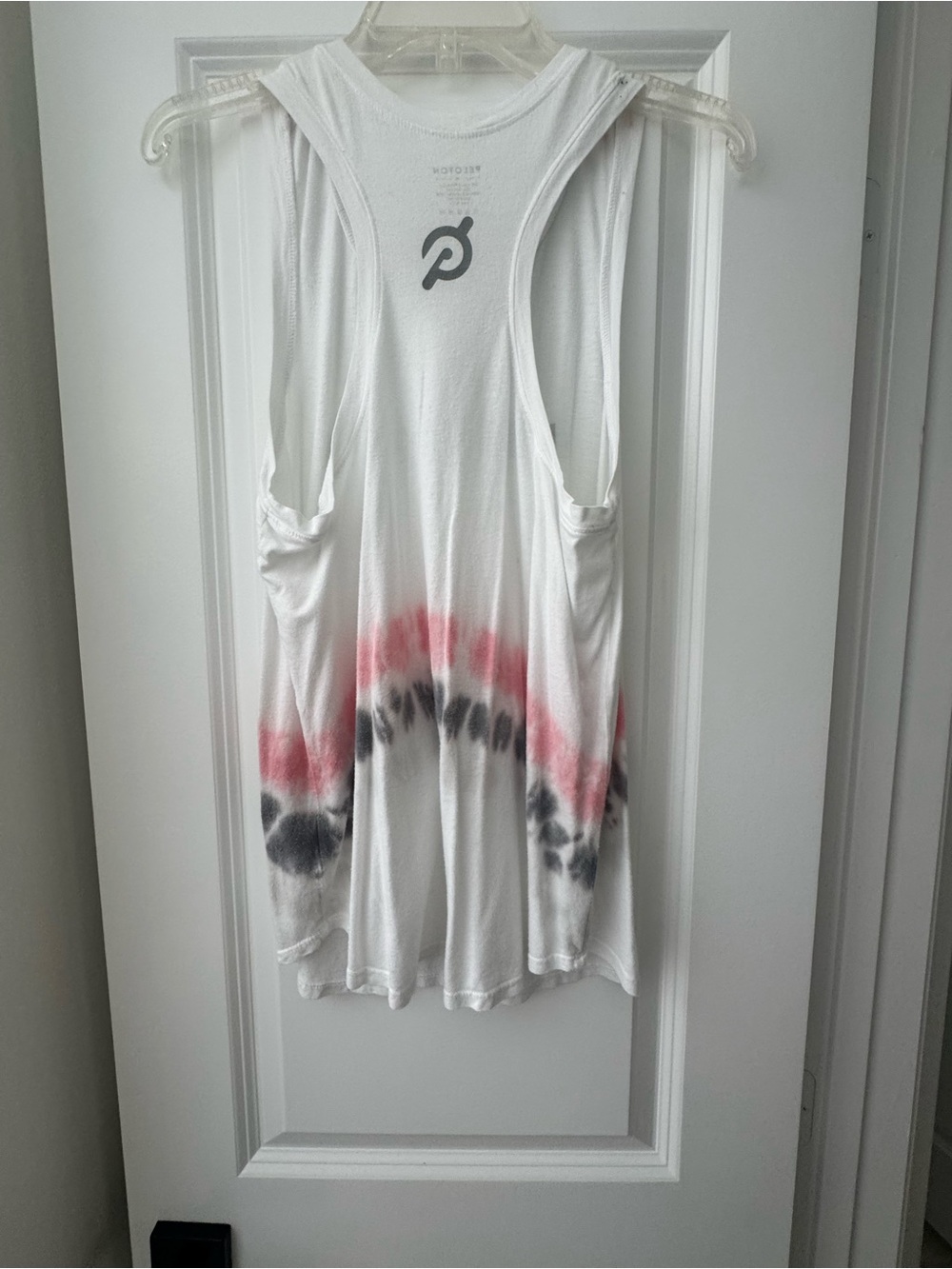 Peloton White Tie-Dye Racerback Tank with Pink & Gray Accents